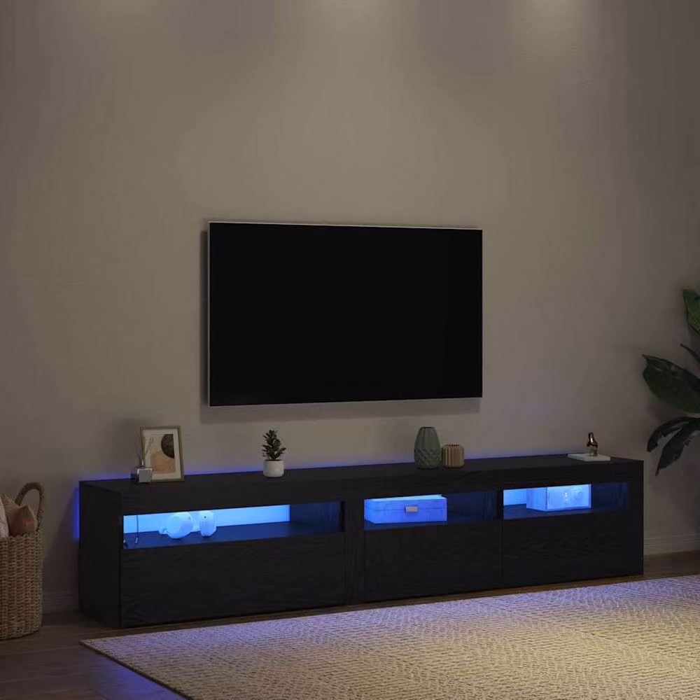 Berkfield Home Set of 2 Modern Black Oak TV Cabinets with LED Lights and Matt Finish – 5
