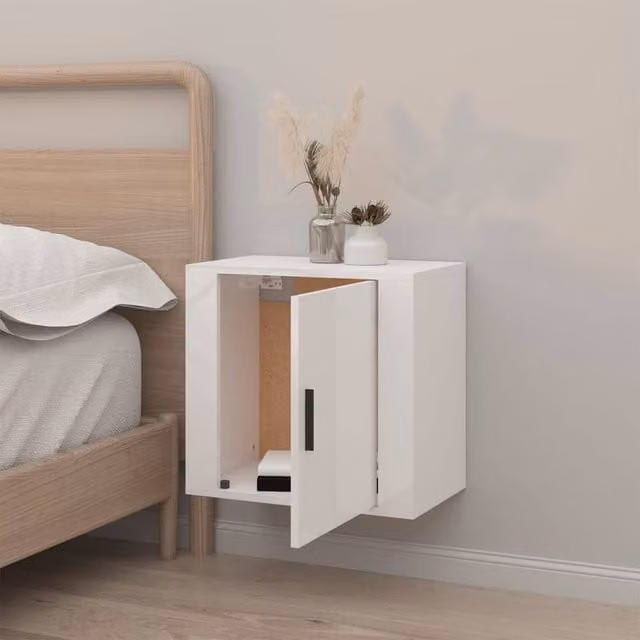Berkfield Home Elegant Wall-mounted Bedside Cabinet in High Gloss White, W/D/H: 50 x 30 x 47 cm – 1