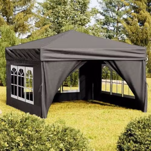vidaXL Folding Party Tent with Sidewalls and Windows, Anthracite and Silver, W: 300 cm, D: 300 cm, H: 245 cm