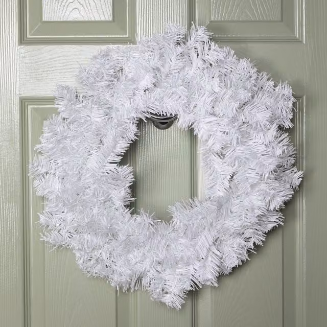 Samuel Alexander Plain White Hanging Christmas Wreath with PVC Branches, Diameter: 50 cm