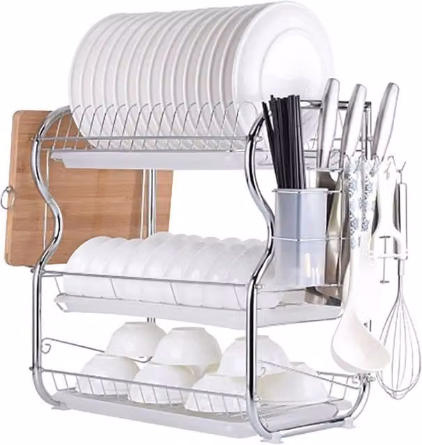 EONLION Silver Stainless Steel Cutlery Stand Draining Holder and Kitchen Organiser
