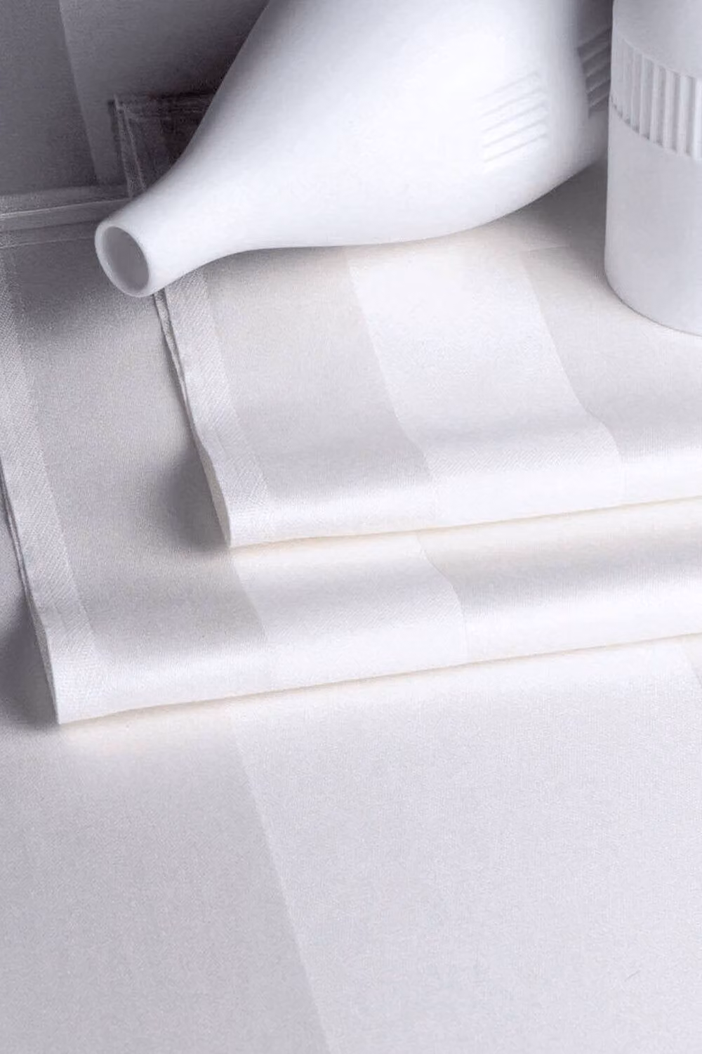 Vision White Striped Polyester Satin Tablecloth, W x D: 114 x 114 cm