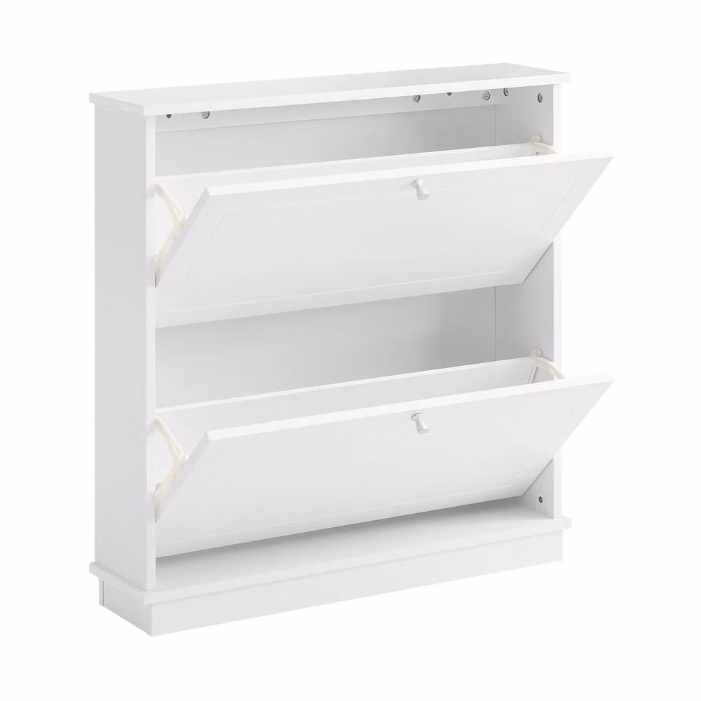 SoBuy Slim White Matt Shoe Cabinet with Tilting Compartments and Internal Shelves – 2