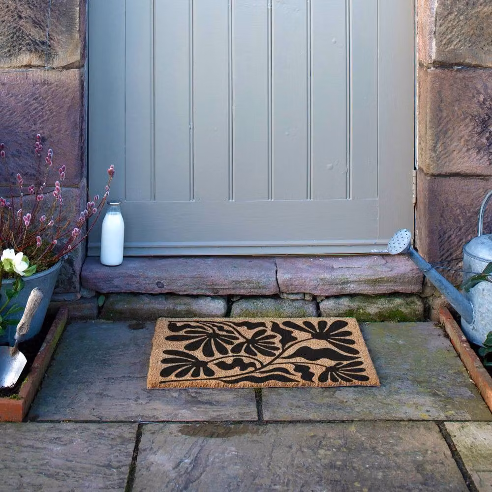 Artsy Mats Black and Brown Quirky Floral Pattern Coir Doormat, W: 60 cm, D: 40 cm – 4