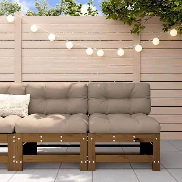 Berkfield Home Rustic Middle Sofas with Cushions, 2 Piece Set, Honey Brown Solid Pine Wood