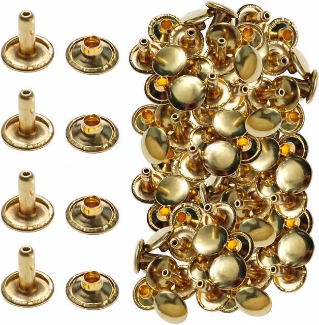 Neel Blue 10mm Double Cap Rivet Tubular Metal Studs and Gold Leather Rivets, 100pcs