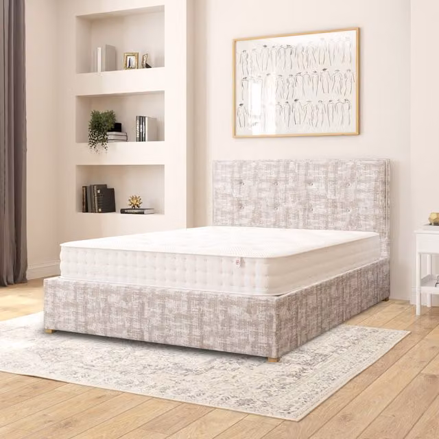 Aspire Presley Upholstered Ottoman Storage Bed in Grey Distressed Velvet, W/D/H: 180 x 200 cm