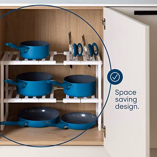 LIVIVO White Adjustable and Extendable Under Sink Storage Organiser Rack W/D/H: 38.0 x 26.0 x 26.0 cm – 5