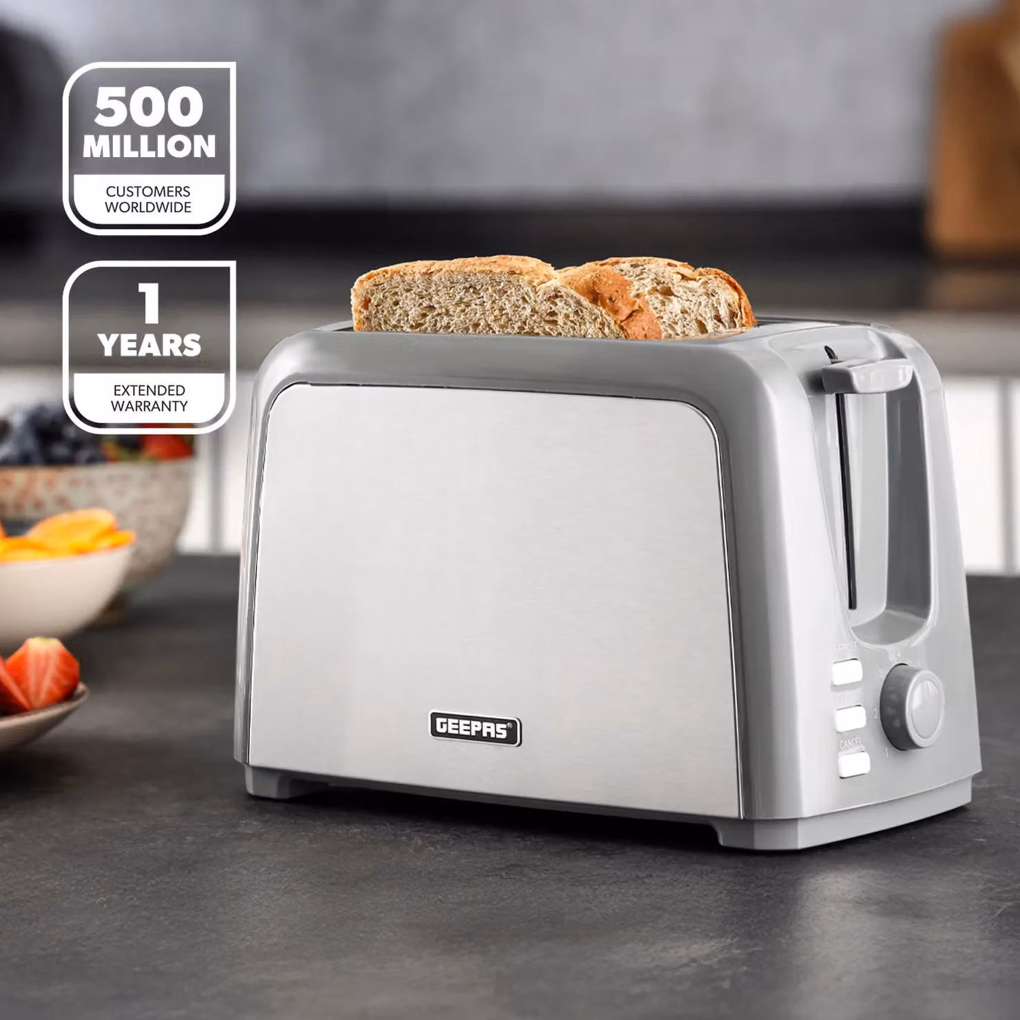 Geepas 2 Slice Bread Toaster with 7 Level Browning Control in Grey – 2