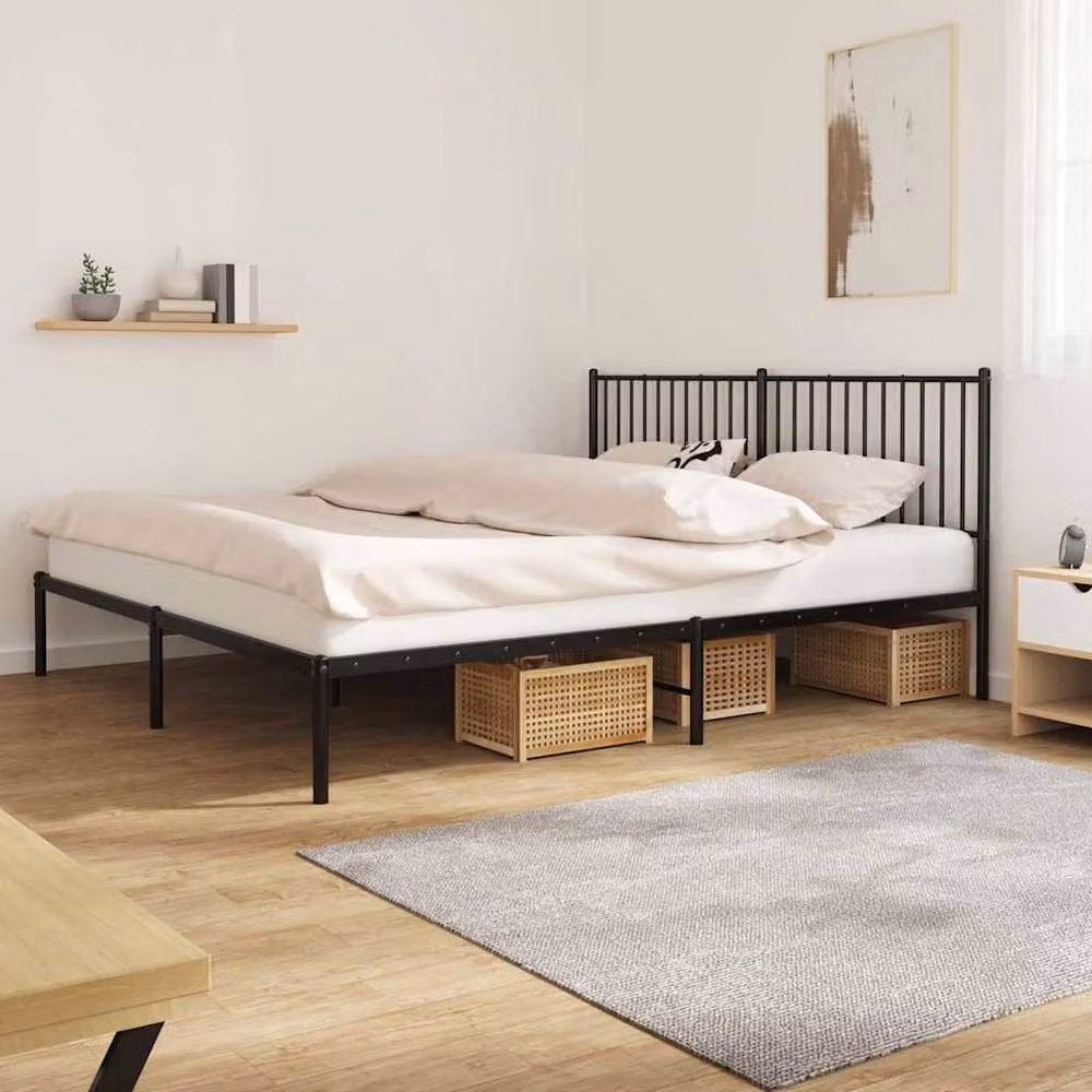 Berkfield Home Metal Bed Frame with Headboard, Black, W/D/H: 180 x 200 cm – 2