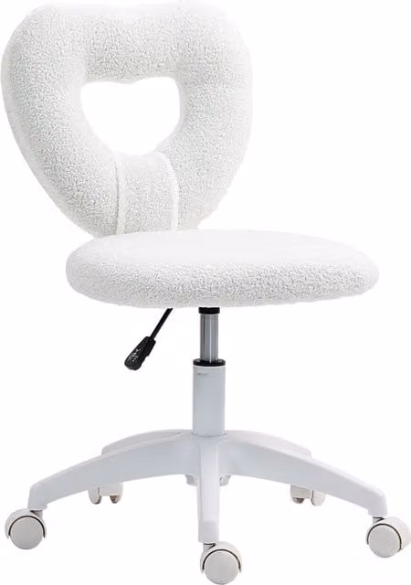 HOMCOM Armless Heart Swivel Office Chair in White Teddy Fleece with Height Adjustment and Castors – 1