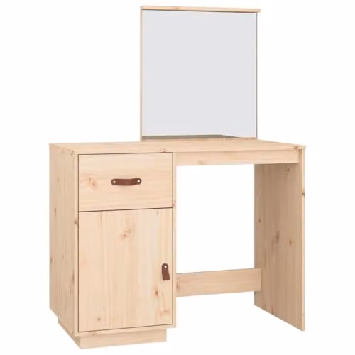 vidaXL Cosmetic Desk in Natural Solid Pine Wood, W/D/H: 95 x 50 x 134 cm