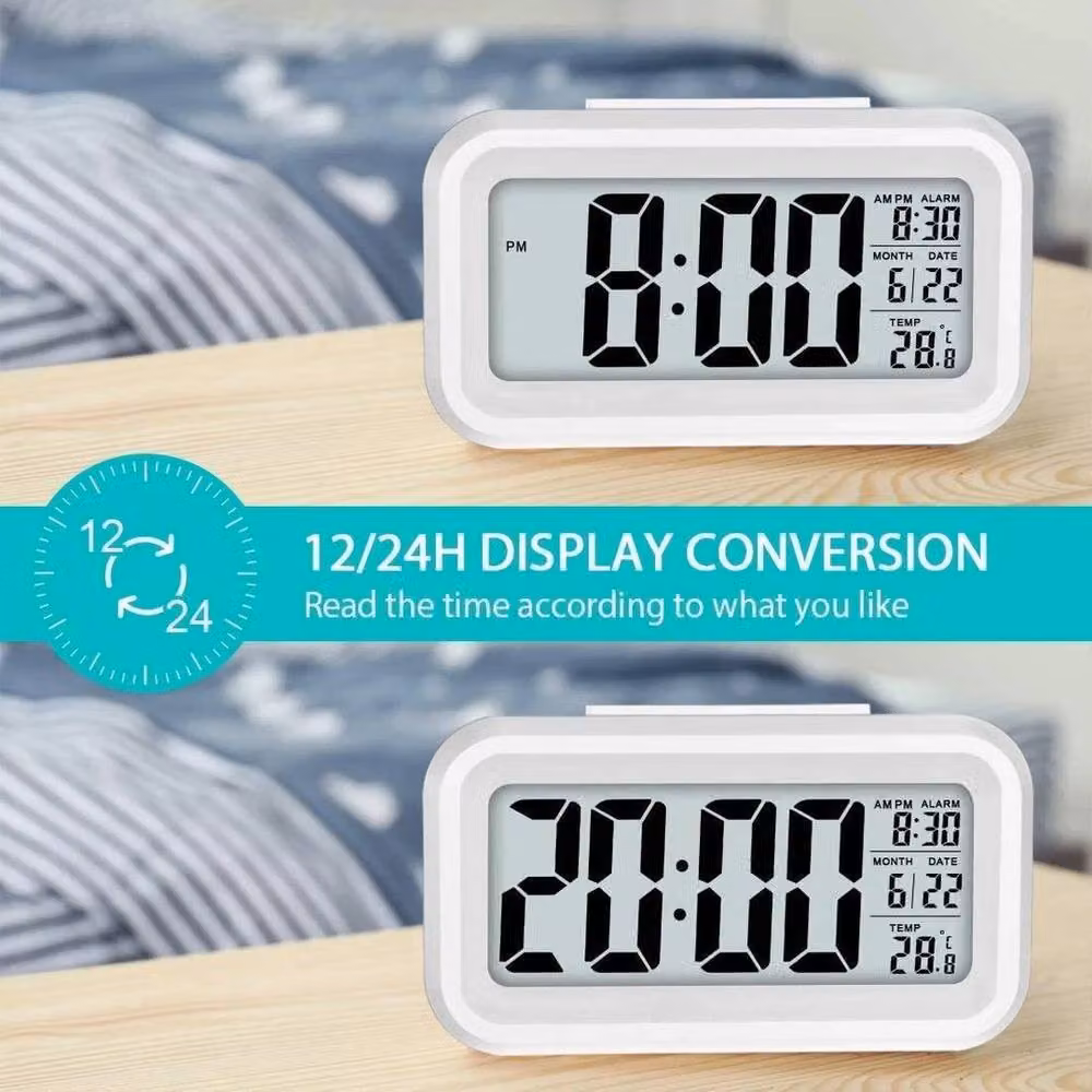 FLAVORA White Digital LED Tabletop Desk Clock with Thermometer and Alarm – 2