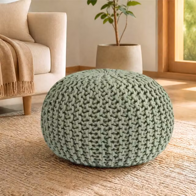 Bravich Chunky Knitted Pouffe in Green