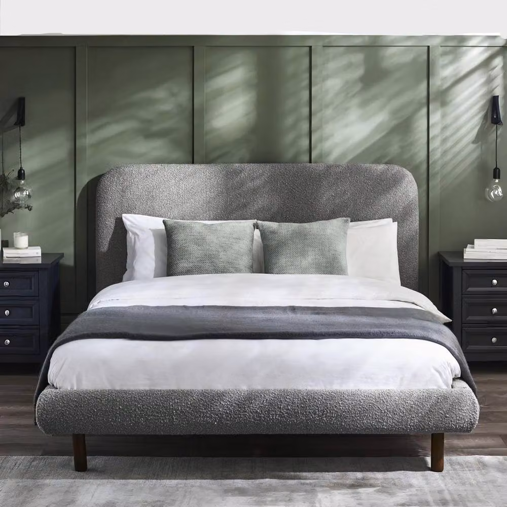 Cheshire Valley Double Upholstered Bed in Grey Boucle, W/D/H: 135 x 140 x 200 cm – 2