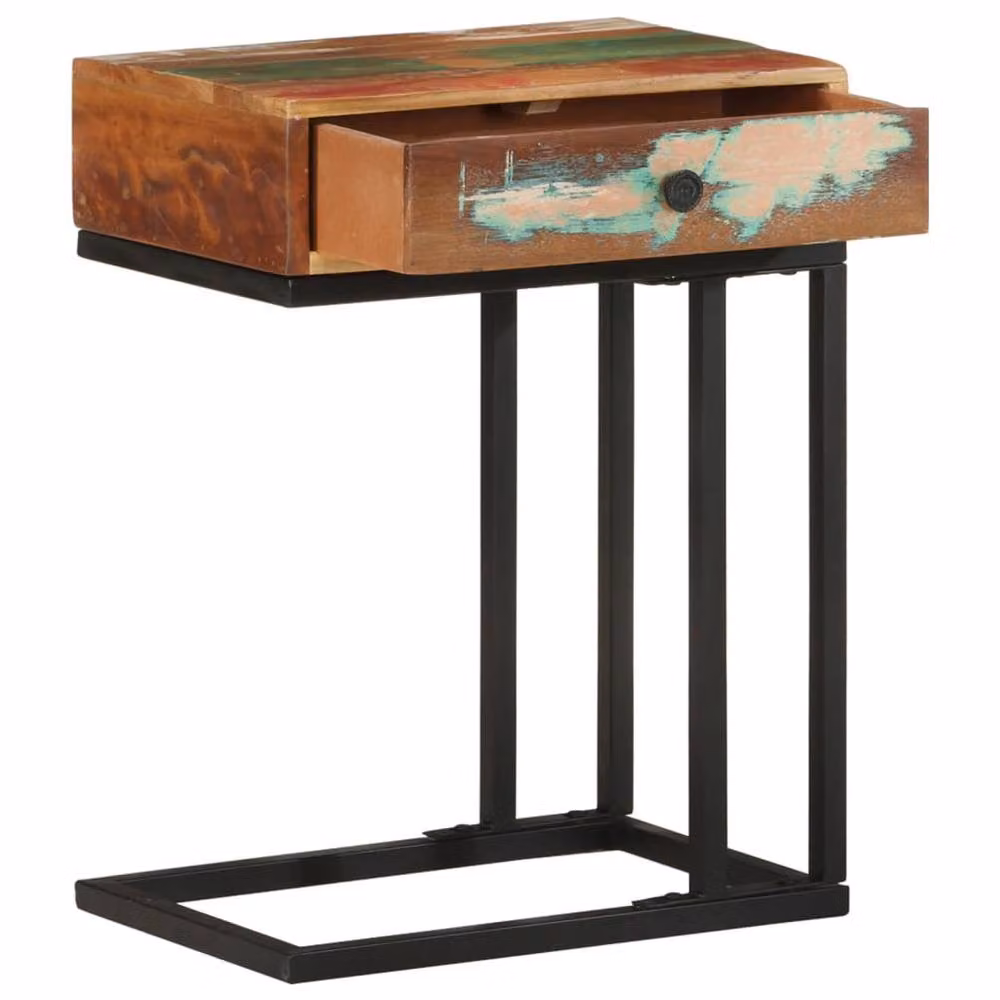 Berkfield Home U-Shaped Side Table in Brown Multicolour Solid Reclaimed Wood, W/D/H: 45 x 30 x 61 cm – 3
