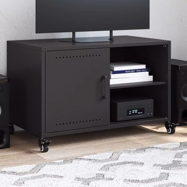Berkfield Home Black Metal TV Cabinet W: 68 cm, D: 39 cm, H: 43.5 cm
