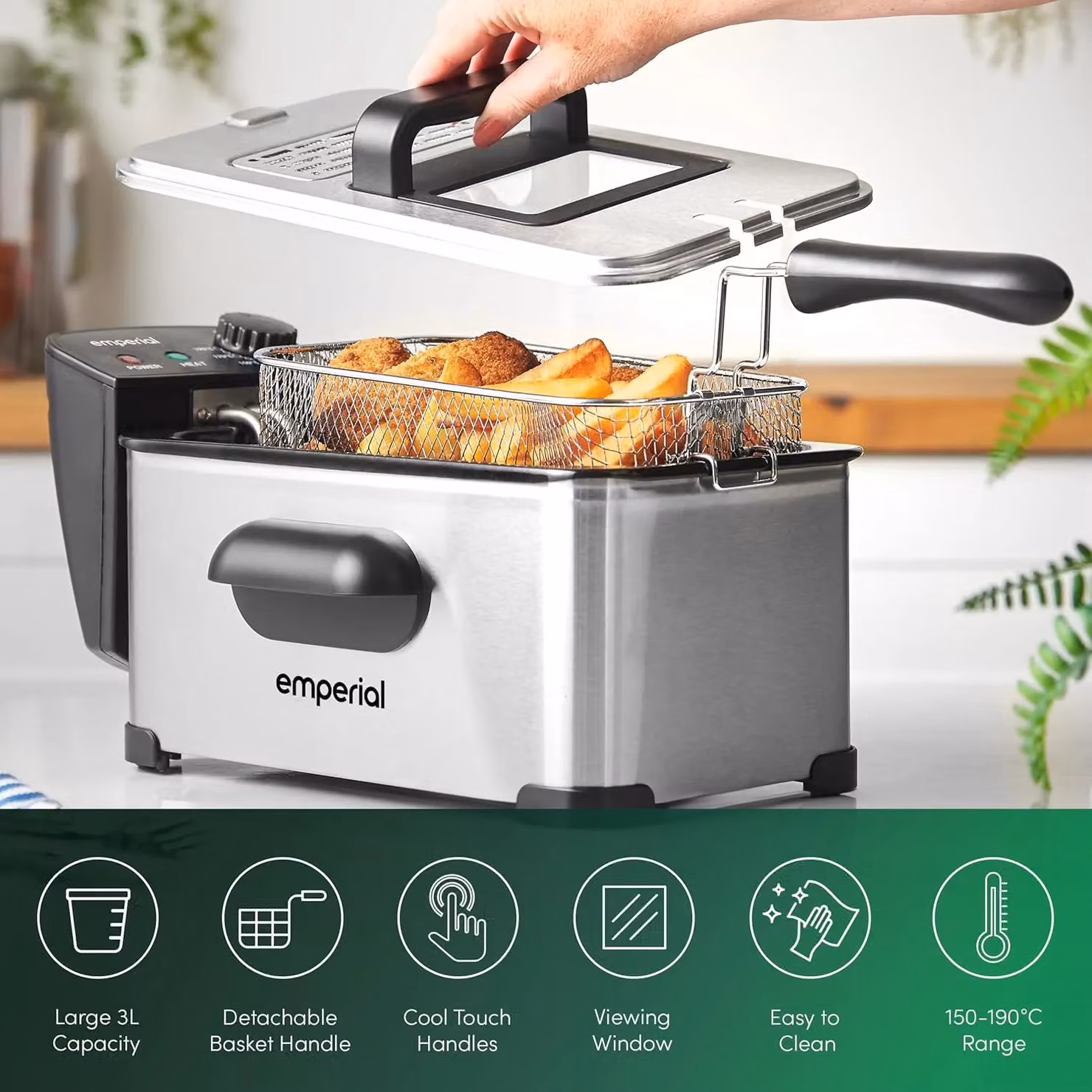 Emperial 2000W Deep Fat Fryer in Silver with Stainless Steel Basket, 3L – 2
