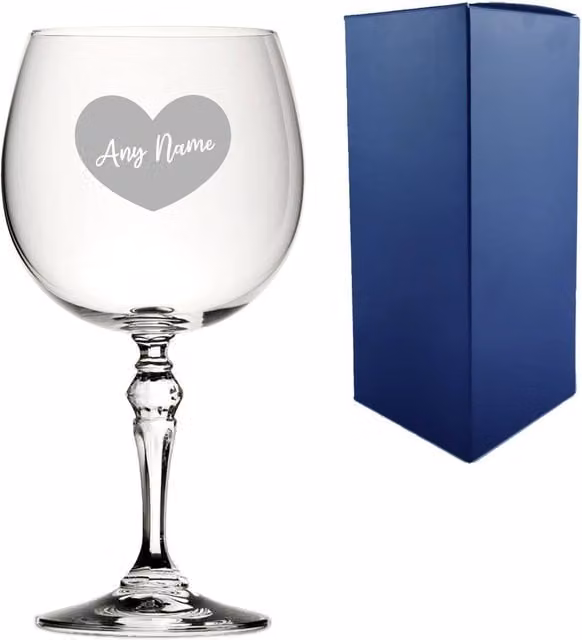 Uniqueful Personalised Engraved Crystal Gin and Tonic Glass with Heart Design in Clear