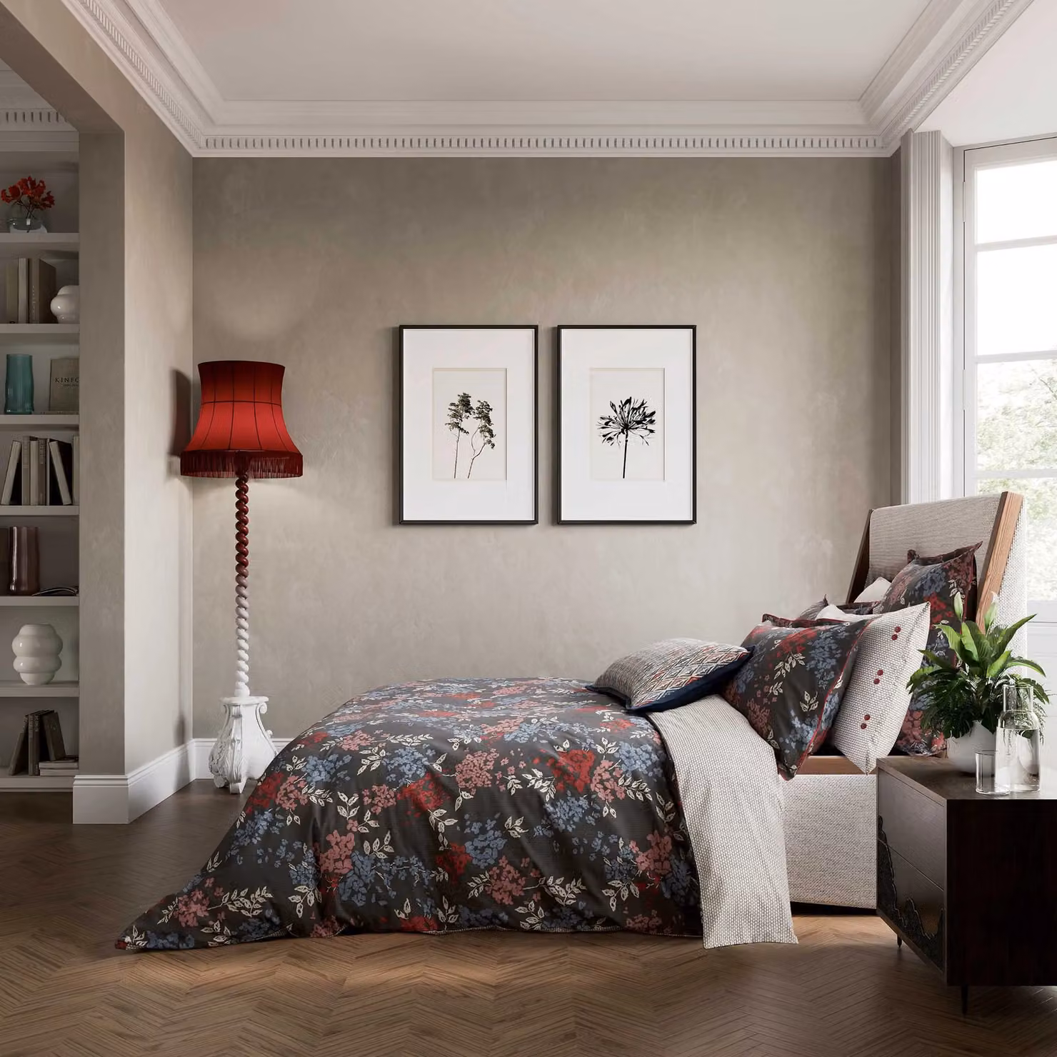 Bedeck of Belfast Lucine Kingsize Reversible Floral Cotton Percale Duvet Cover and Pillowcase Set, Grey – 2