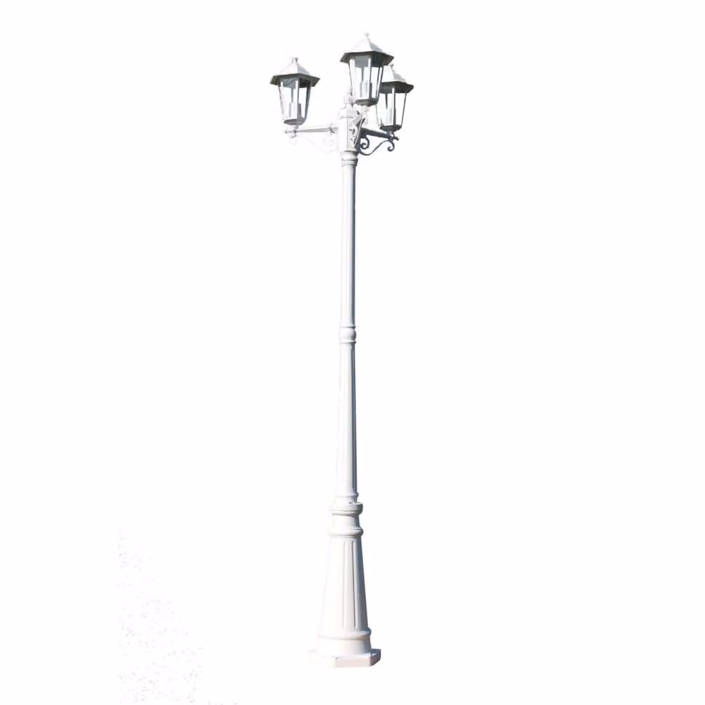 Berkfield Home 3-Arm Decorative Garden Light Post, White Aluminium and Glass, Height: 215 cm – 3