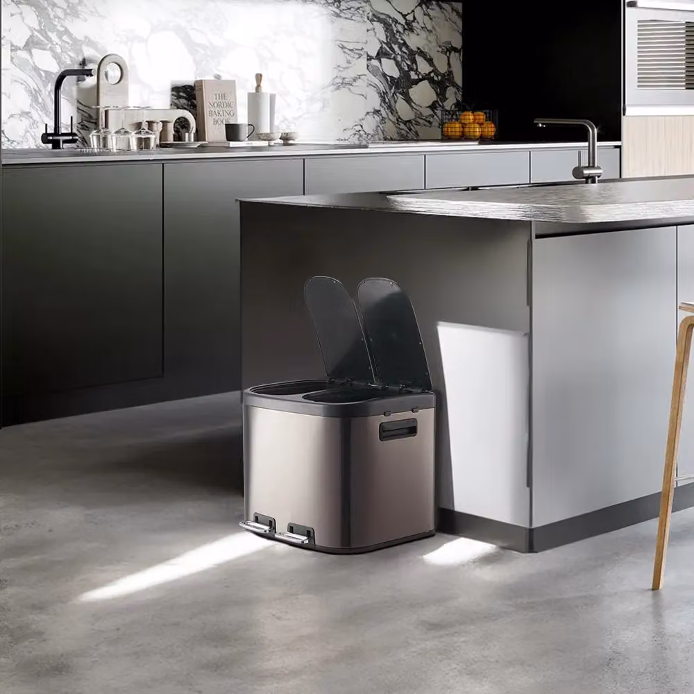 Living and Home 20L Stainless Steel 2-Compartment Pedal Bin with Dry and Wet Separation in Black – 3