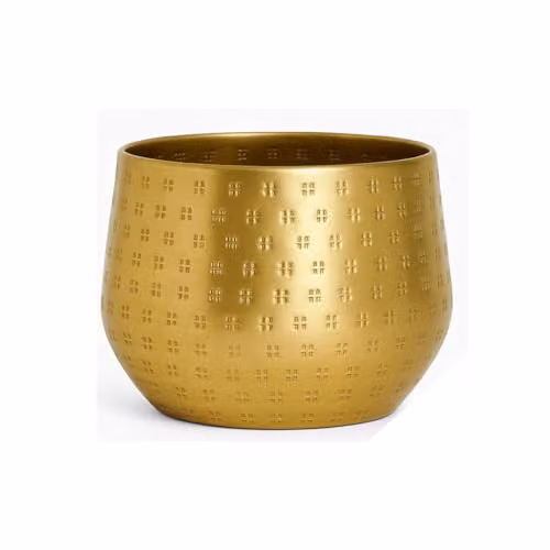 Melody Maison Small Round Gold and Silver Geometric Metal Tabletop Planter W/D/H: 18.0 x 17.0 x 18.0 cm – 3