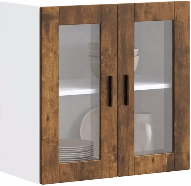 Berkfield Home Porto Smoked Oak Kitchen Wall Cabinet with Glass Doors in Brown – 1