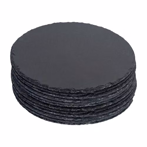 Argon Tableware Round Black Natural Slate Placemats, Pack of 12, Diameter: 30 cm – 1