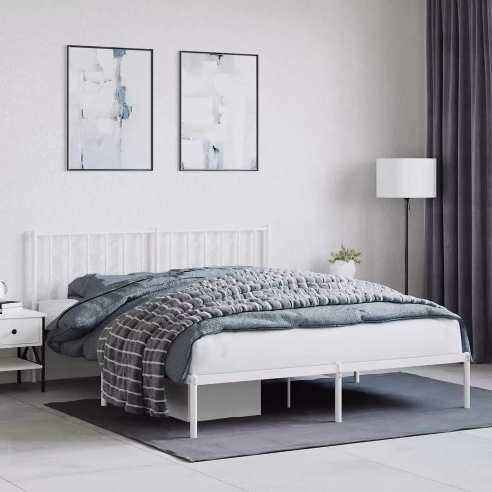 Berkfield Home Metal Bed Frame with Headboard, White, W/D/H: 160 x 200 cm – 2