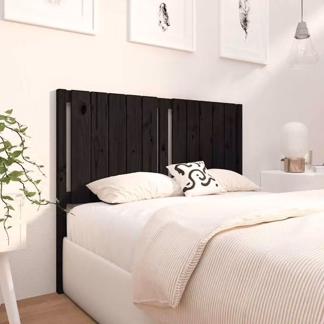 Berkfield Home Beautiful Bed Headboard in Black Solid Pine Wood, W: 125.5 cm, D: 4 cm, H: 100 cm – 1