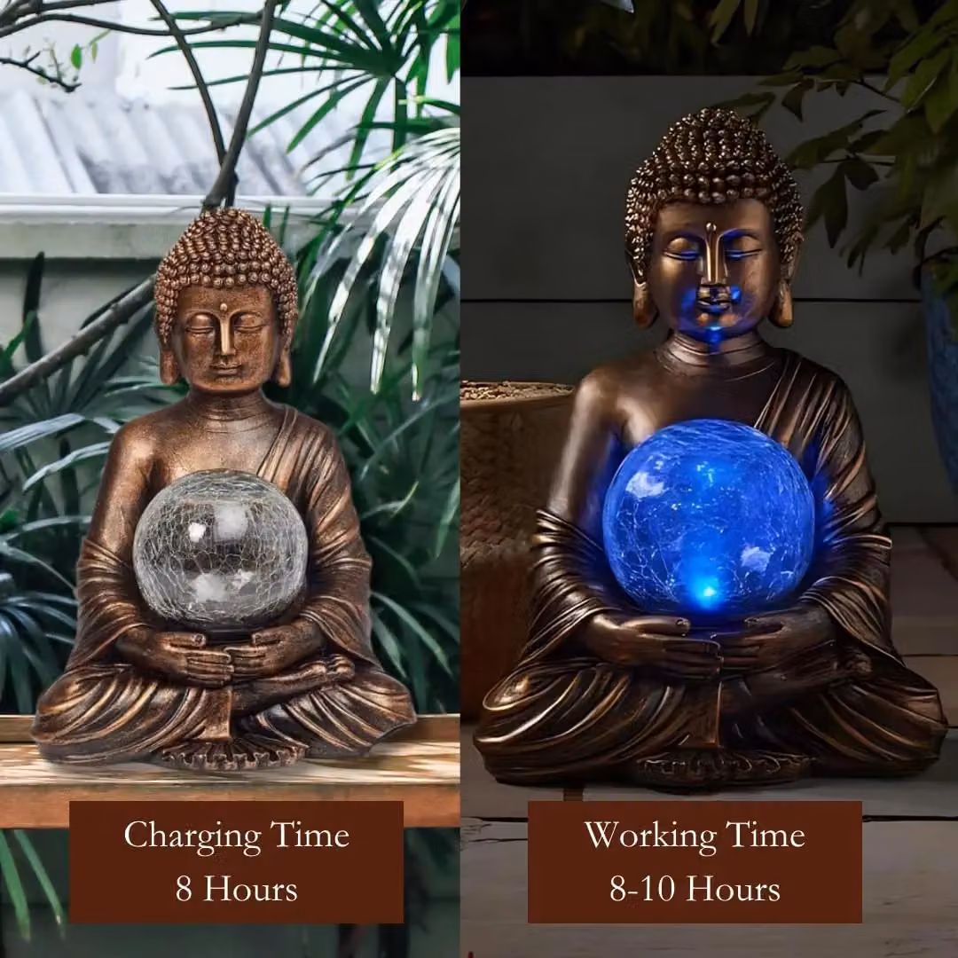 Marco Paul Multicoloured Solar Crackle Glass Buddha Globe, Height: 37 cm – 4