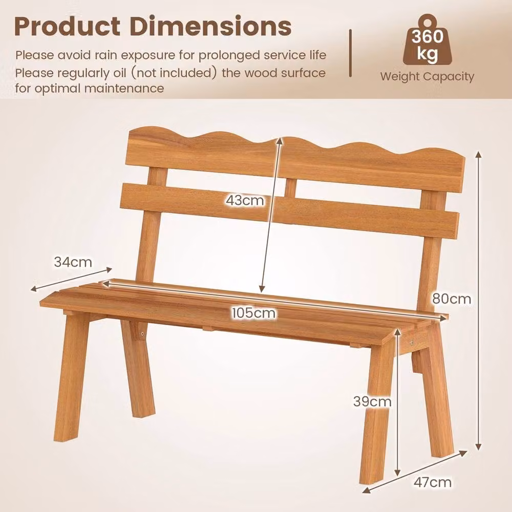 VOGREX Acacia Wood Garden Bench with Ergo Backrest in Brown and Sand – 2