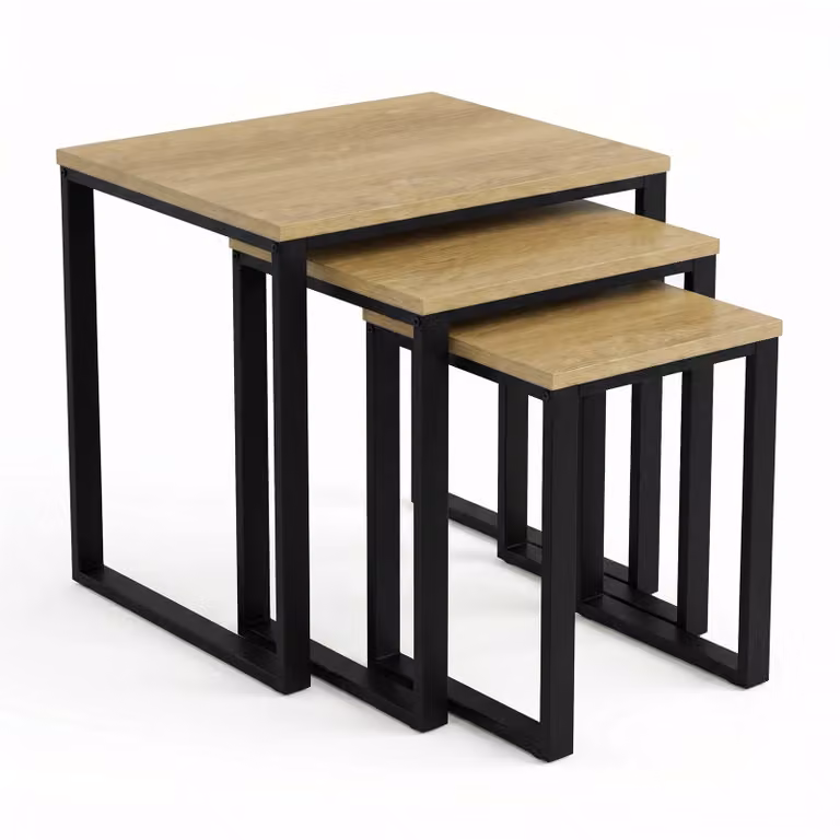Stackora Industrial Nest of 3 Tables in Brown and Black with Metal Frame