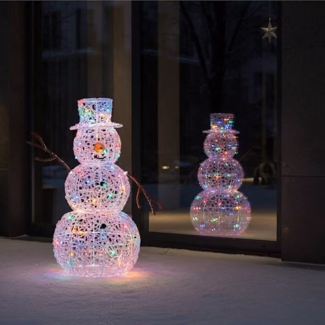 Garden Greatness Illuminated Multi Action Acrylic Snowman in White