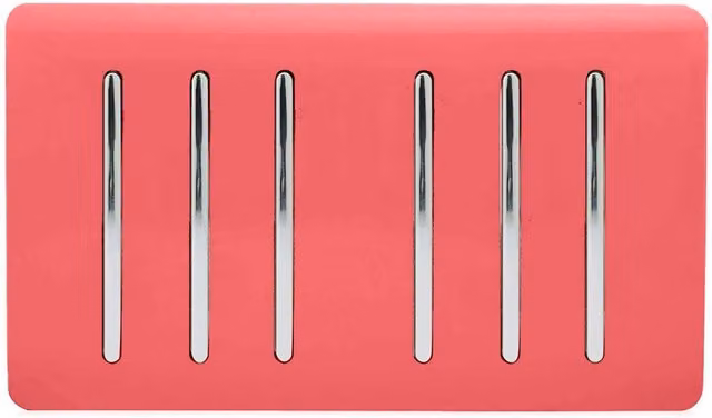 Trendi 6 Gang 2 Way Flush Rocker Double Plate Tactile Light Switch in Red