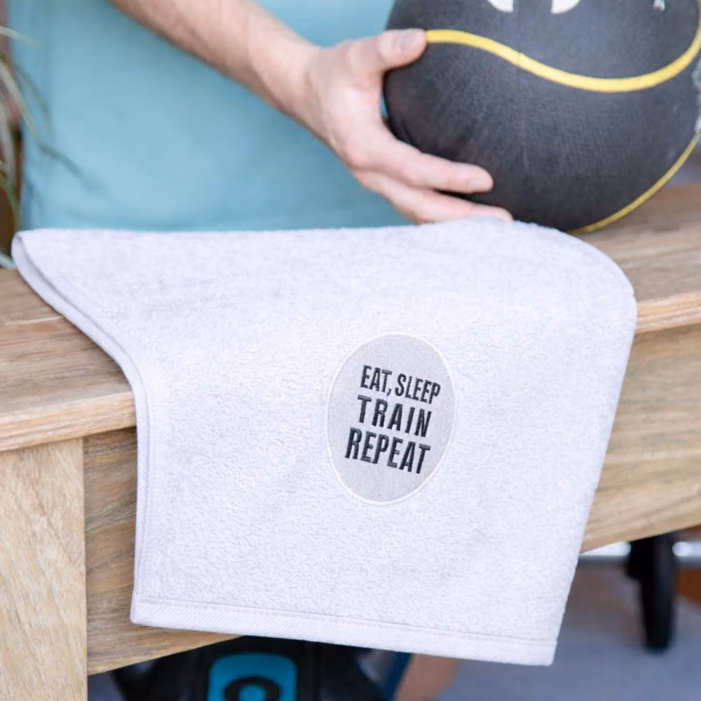 Duncan Stewart Eat, Sleep, Train, Repeat Cotton Terry Gym Towel in White – 2