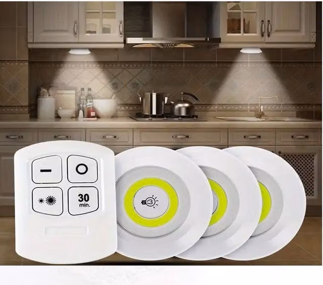 Prism White Dimmable LED Wireless Push Lights with Remote Control and Timer