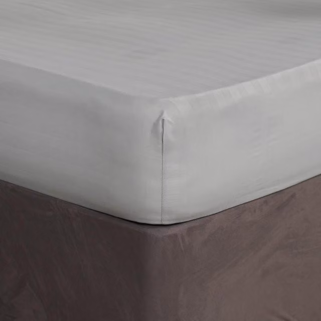 Brentfords Silver Grey Satin Stripe Microfibre Fitted Bed Sheet, 200 x 200 cm