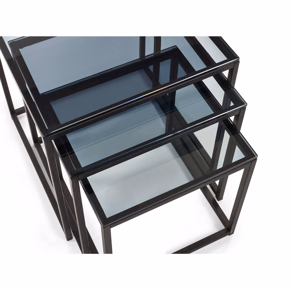 Cheshire Stirling Nest of 3 Modern Square Tables in Black and Smoked Glass – 3