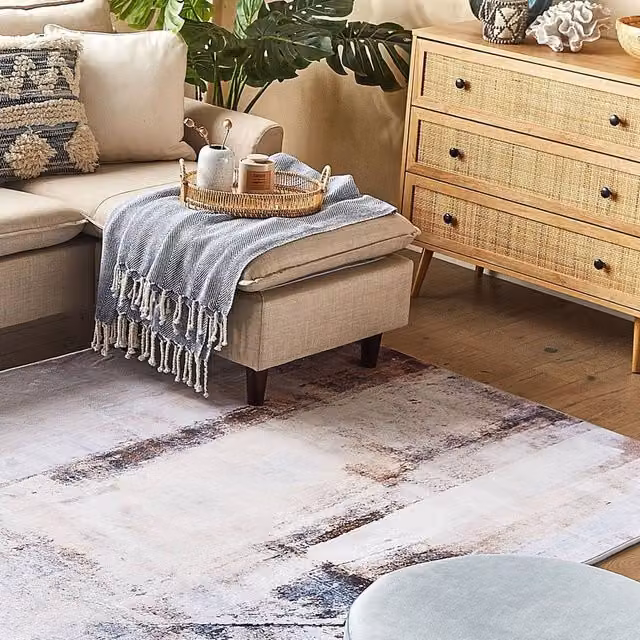 Wyld and Coco Abstract Modern Rectangular Rug in Beige, Black, White and Multicolour, W: 140 cm, L: 200 cm