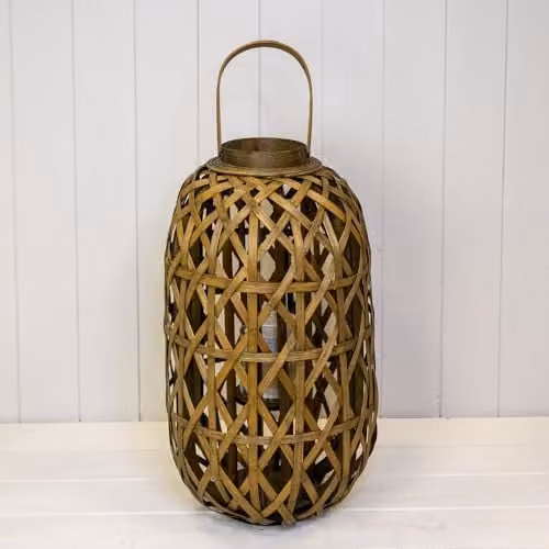 Gift Company Small Oval Bamboo Decorative Lantern in Natural Brown and Beige, H 45 cm x W 26 cm x D 26 cm