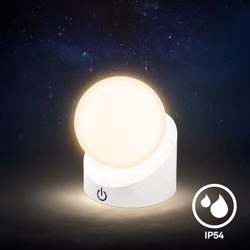Briloner Mini LED Sphere Table Lamp, White, Wireless Rechargeable Battery, IP54 Waterproof, Dimmable Touch Control, W/D/H: 10 x 8 x 9 cm – 6