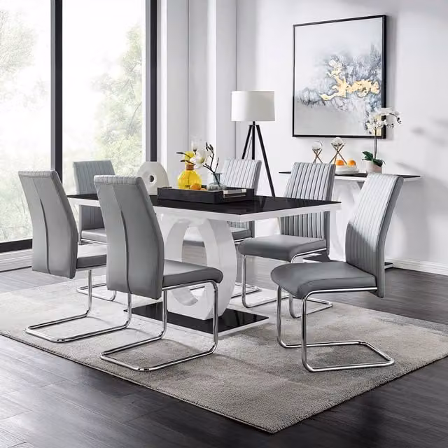 FurnitureboxUK Giovani High Gloss and Glass Rectangular Dining Table with 6 Chairs in Grey and Black – 1