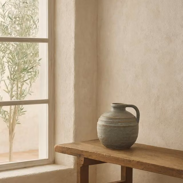 Wyld Haus Kala Large Rustic Ceramic Jug Vase with Handle in Grey, Blue or Brown, H 23.0 cm x W 20.0 cm x D 20.0 cm