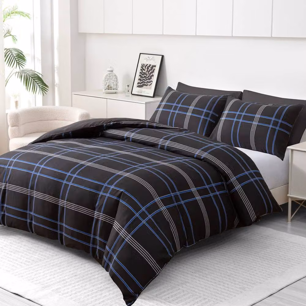 Pamposh Reversible Nautical Microfibre Duvet Cover and Pillowcase Set in Blue, Black and White – 3