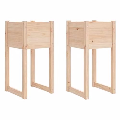 vidaXL Set of 2 Solid Wood Pine Planters in Brown and Beige, W/D/H: 40 x 40 x 81 cm (each) – 1