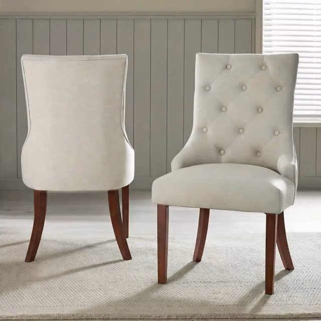 FurnitureboxUK Set of 2 Belgravia Beige Fabric Dining Chairs with Walnut Wood Legs