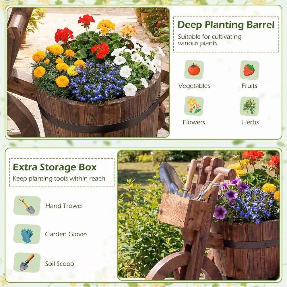 NESTLUNE Brown Wooden Decorative Herb Planter with Wheels for Indoor and Outdoor Use, W: 54.0 cm, D: 29.0 cm, H: 54.0 cm – 3