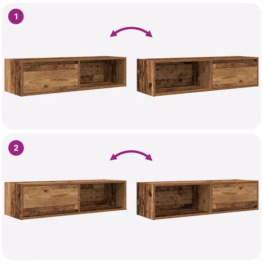 Berkfield Home Set of 2 Rustic Old Wood TV Cabinets in Brown, W/D/H: 100 x 31 x 25.5 cm – 3